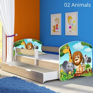 Dječji krevet ACMA s motivom, bočna sonoma + ladica 140x70 cm 02-animals