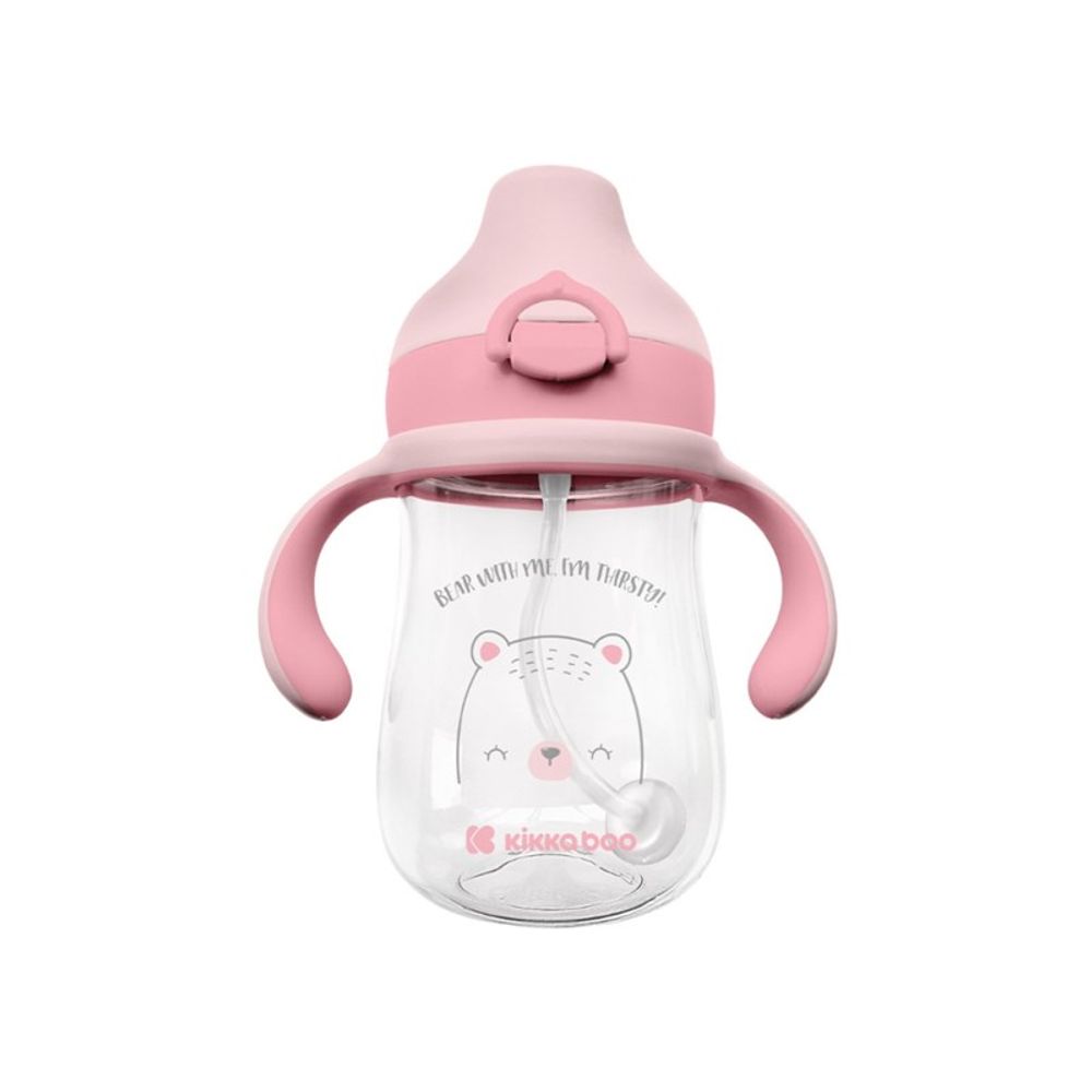 Kikka Boo Tritan flašica sa slamkom Bear 300ml, Pink slika 1