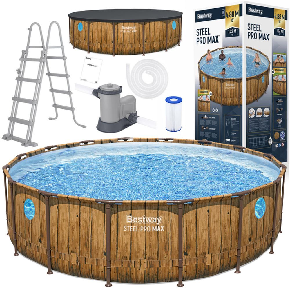Bestway Frame Pool Wood 488x122 Windows pumpa ljestve navlaka 56725 slika 1