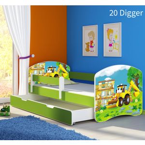 Dječji krevet ACMA s motivom, bočna zelena + ladica 140x70 cm - 20 Digger