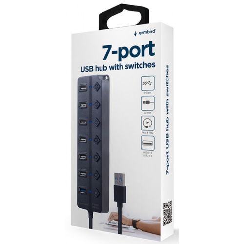 UHB-U3P1U2P6P-01 Gembird 7-port USB hub (1xUSB 3.1 + 6xUSB 2.0) with switches, black slika 2