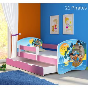 Dječji krevet ACMA s motivom, bočna roza + ladica 140x70 cm - 21 Pirates