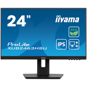 IIYAMA XUB2463HSU-B1 Monitor 24" IPS-panel Green Choice, EyeComfort / EyeSafe 2.0, 1920x1080@100Hz, 15cm Hiegt Adj. Stand, 250cd/m², Speakers, HDMI, DisplayPort, 3ms GTG, FreeSync, USB 2x 3.2 (23,8" VIS)