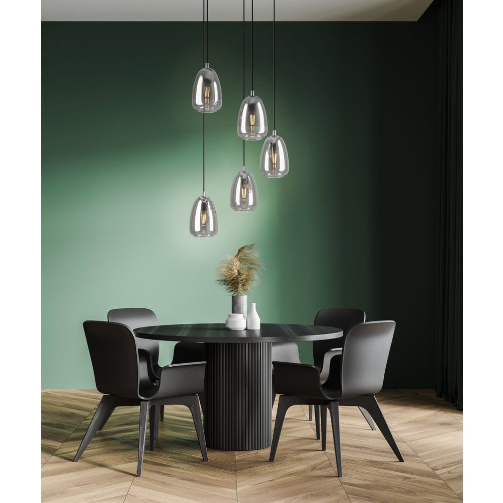 Eglo viseća lampa alobrase e27 5x40w krom/crno-prozirno v:1500mm o540mm slika 2