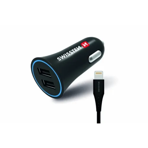 Swissten Auto punjač 2,4A 2X USB + kabl Lightning 1,2m crna slika 2