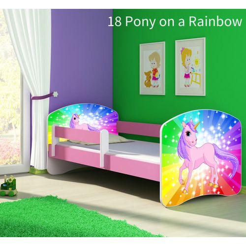 Dječji krevet ACMA s motivom, bočna roza 140x70 cm 18-pony-on-a-rainbow slika 1