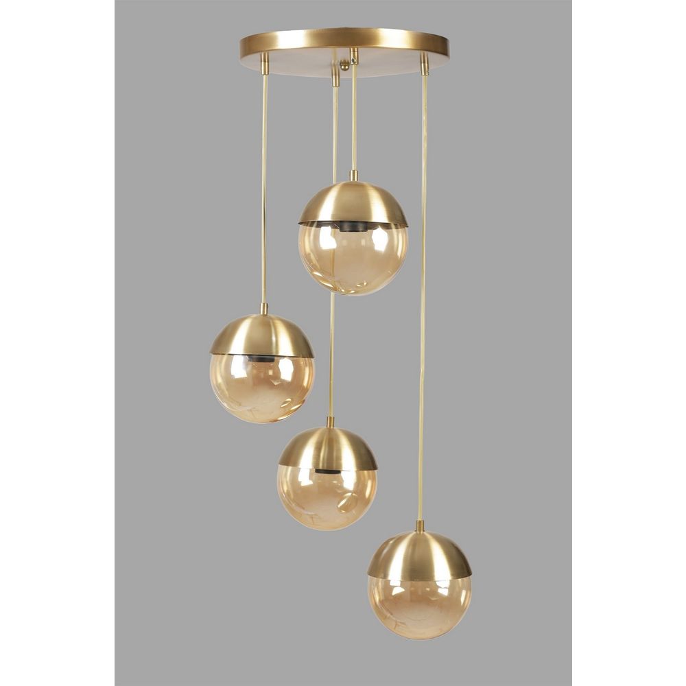 Küre 4 Lü Tepsili Eskitme Bal Camlı Sarkıt Gold Luster slika 3