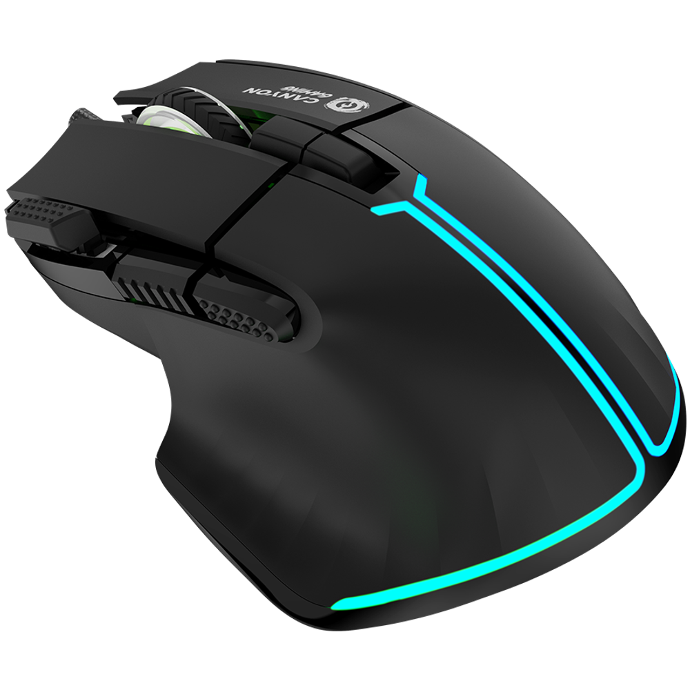 CANYON Fortnax GM-636, 9 dugmadi, žična gaming miš, Sunplus 6662, DPI do 20000, Huano prekidač sa 5 miliona klikova, RGB osvjetljenje, 1.65m pleteni kabl, ABS materijal, dimenzije: 113*83*45mm, težina: 102g, Crna slika 2