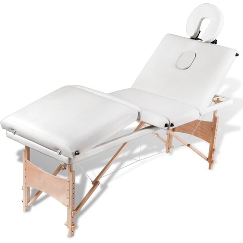 Sklopivi stol za masažu s drvenim okvirom četvorodijelni krem bijeli slika 32