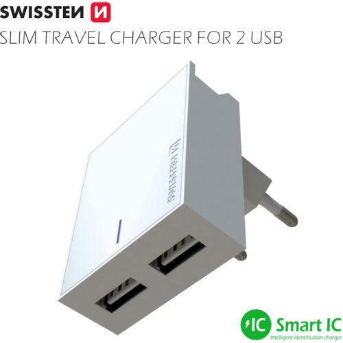 Swissten punjač 2x USB 3A+ kabl Type C 1,2m bela slika 2