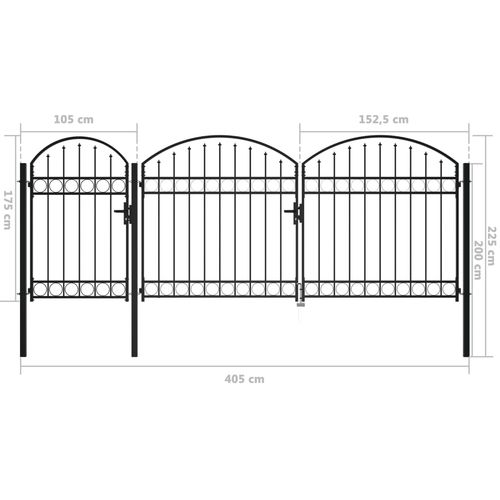 Vrata za vrtnu ogradu s lučnim vrhom čelična 2,25 x 4 m crna slika 20