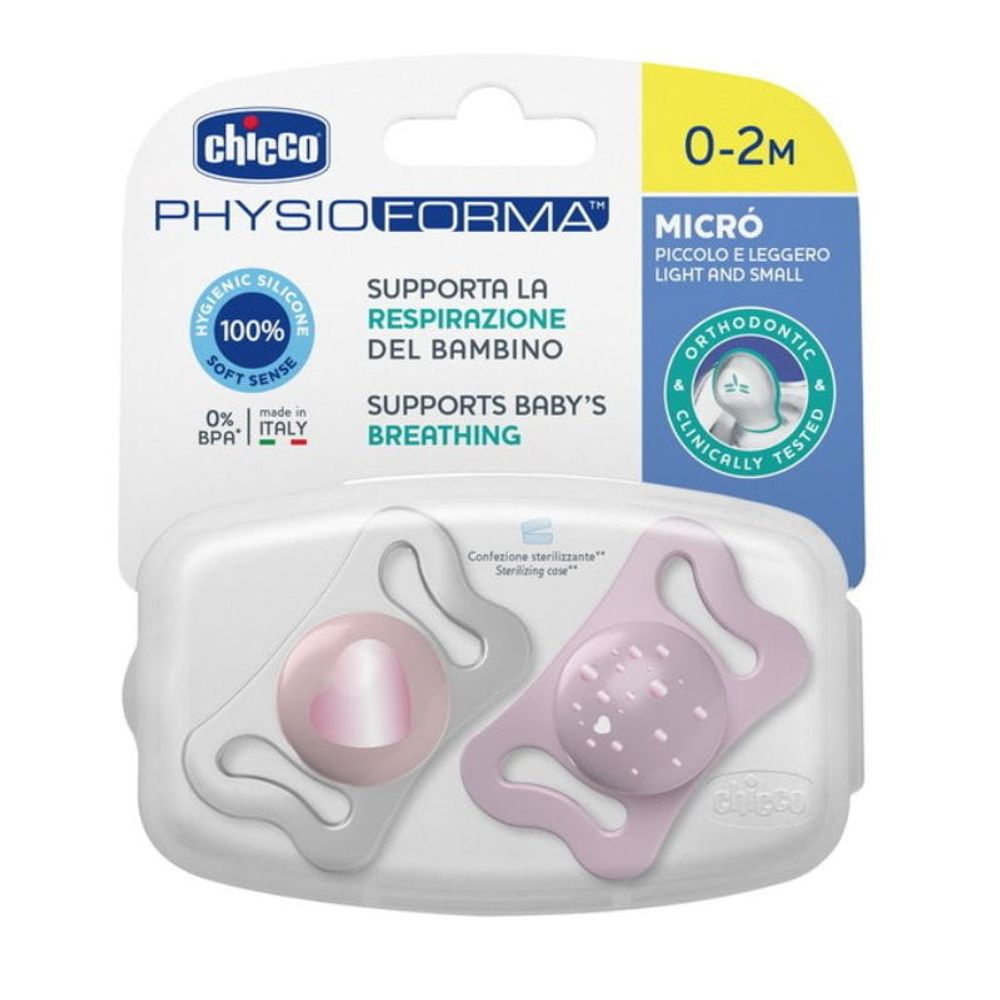 Chicco Duda varalica PhysioForma Micro 0-2mj - Silikon, 2kom Roza slika 1