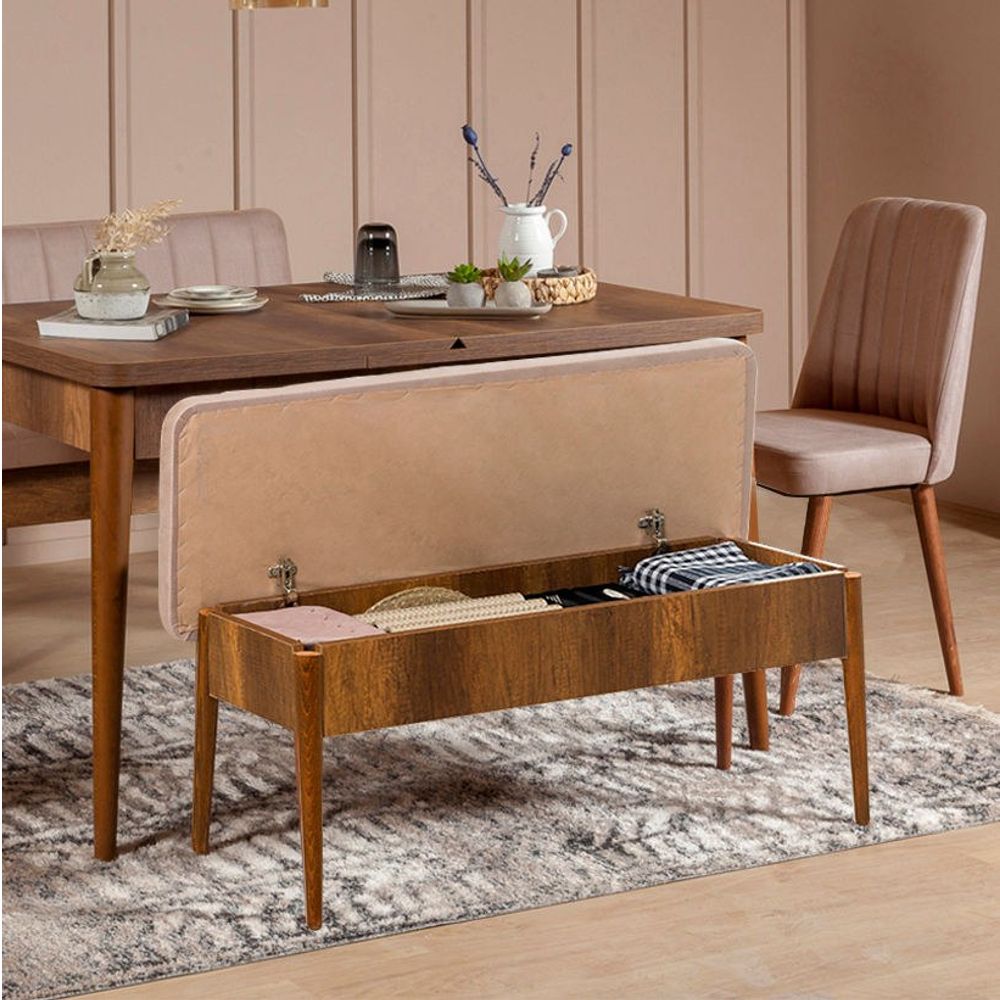 Vina Walnut Stone Ekstenzibilni Trpezarijski Sto i Set Stolica (5 Komada) slika 2