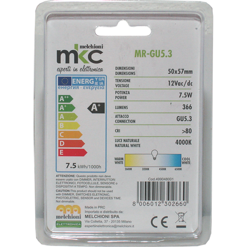 MKC Sijalica, LED 7.5W, 4000K,12V DC, prirodno bijela svjetlost - LED MR1638 GU5.3/7.5W-N slika 3