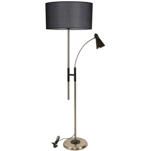 Forza Mat Krom Lambader Silindir Hasır Siyah Abajurlu Black Floor Lamp slika 2