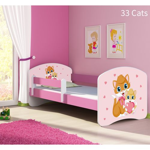 Dječji krevet ACMA s motivom, bočna roza 160x80 cm 33-cats slika 1