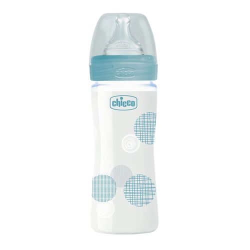 Chicco WB staklena flašica 240ml, silikon, plava slika 1