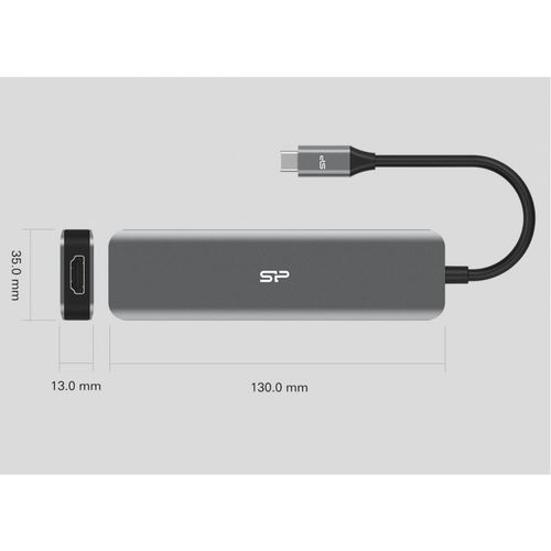 Silicon Power SPU3C07DOCSU200G USB-C 7-in-1 Hub SU20, SD Card-reader, MicroSD Card Reader, 1x HDMI 4K, 3x USB3.2 Gen.1 (up to 5Gbps), 1x USB-C (PD2.0 charging up to 60W), Cable 0.15m slika 4