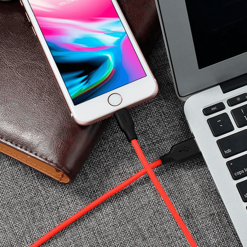 hoco. USB kabl za iPhone, silikonski, 1.2 met., 2 A, crno/crvena - X21 Silicone Lightning, Black/Red slika 5