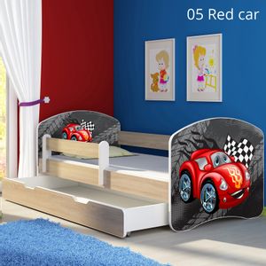 Dječji krevet ACMA s motivom, bočna sonoma + ladica 140x70 cm 05-red-car