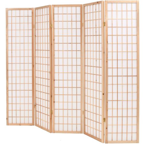 Sklopiva sobna pregrada s 5 panela u japanskom stilu 200x170 cm prirodna slika 27