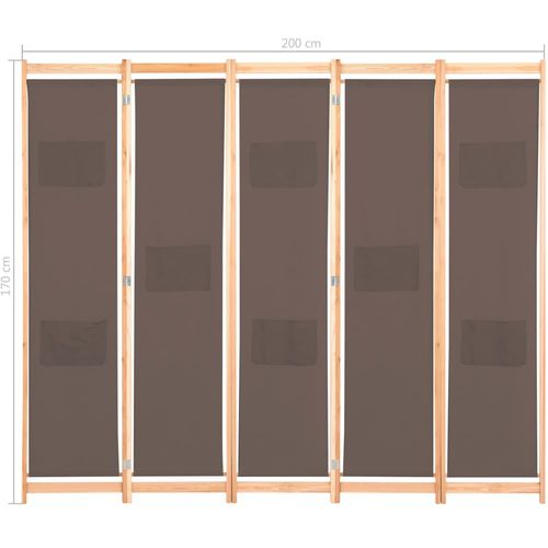 Sobna pregrada s 5 panela od tkanine 200 x 170 x 4 cm smeđa slika 31