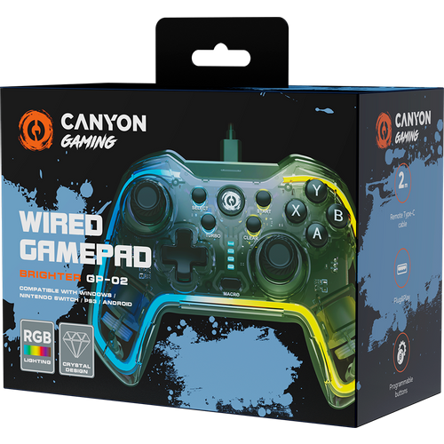 CANYON GP-02, Wired gamepad for Windows/PS3/Android media box/android tv set/Nintendo Switch, 2M cable, 152*110*55mm, 215g slika 2