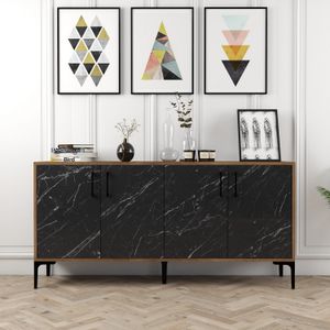 Woody Fashion Komoda, Kiev 160 - Walnut, Black Marble