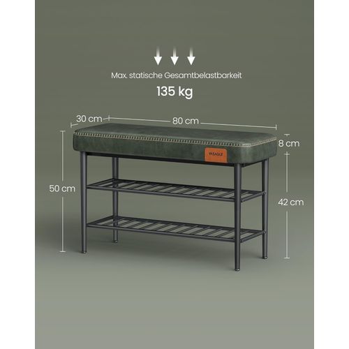 VASAGLE EKHO klupa za cipele, umjetna koža, nosivost 135 kg, šumsko zelena, 30 x 80 x 50 cm slika 3