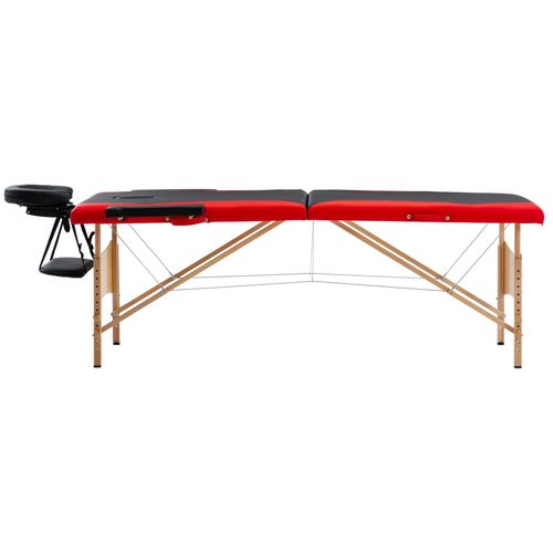 Sklopivi masažni stol s 2 zone drveni crno-crveni slika 2