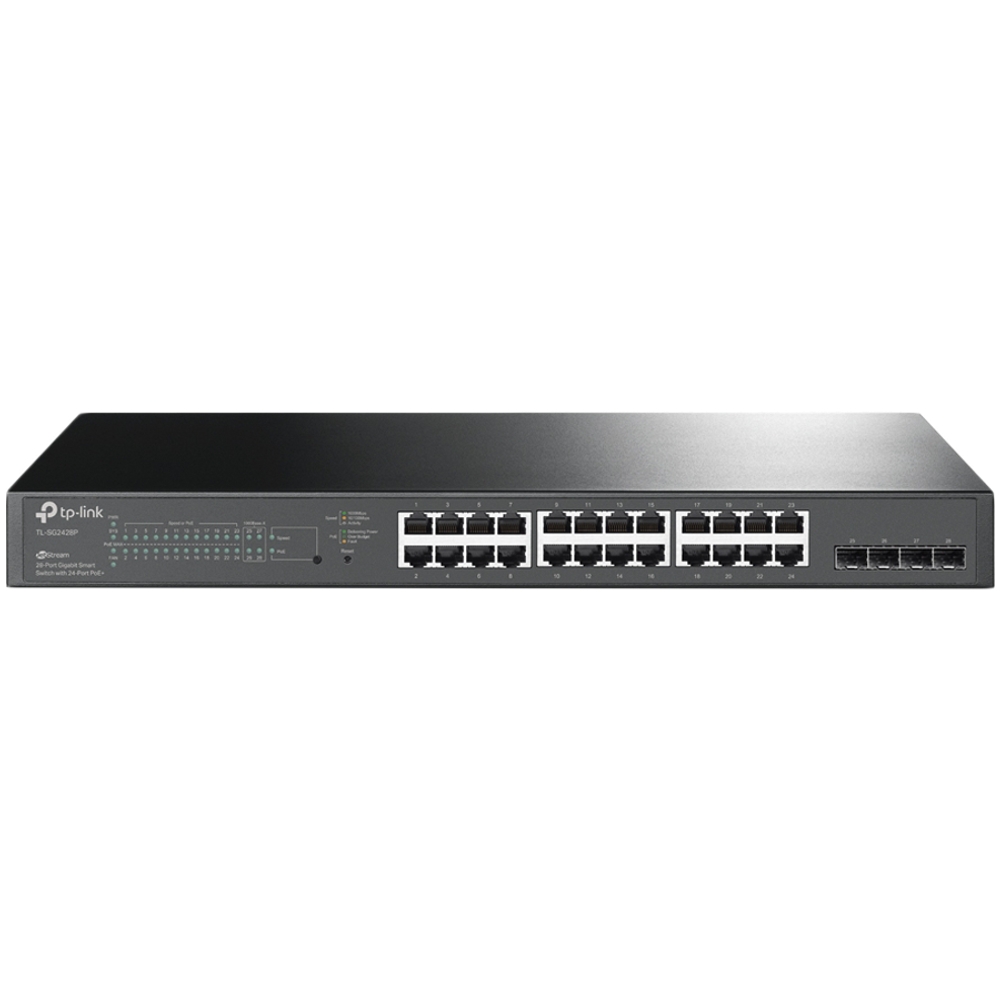 TP-Link SG2428P Omada 28-Port Gigabit Smart Switch with 24-Port PoE+, 24× Gigabit 802.3af/at PoE+ ports and 4× Gigabit SFP slots, 250 W total PoE budget, Omada app, Static Routing, VLAN, ACL, QoS, IGMP Snooping, Zero-Touch Provisioning slika 1