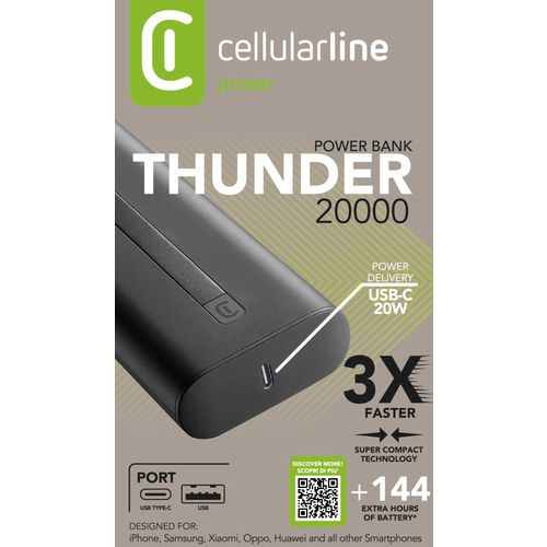 Cellularline prijenosni punjač Thunder 20.000 mAh crni slika 5