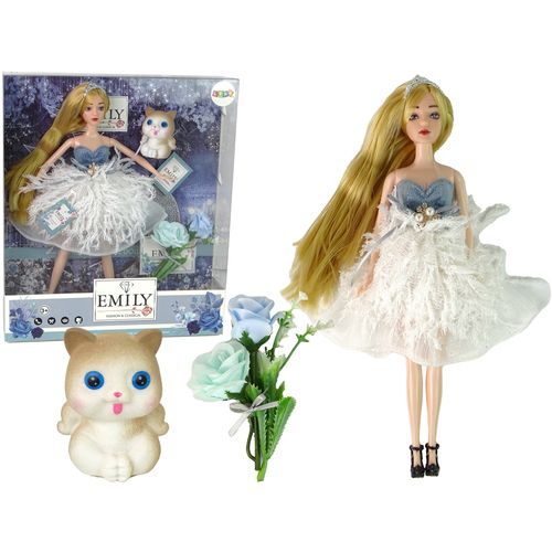 Lutka Emily u svečanoj haljini s macom i cvijećem slika 1