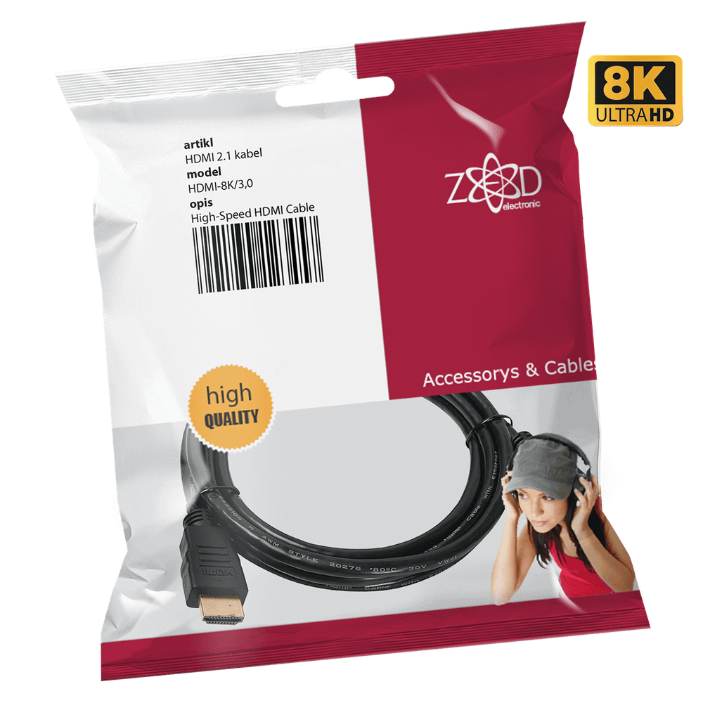 ZED electronic HDMI 2.1 kabl, 4K/120p ili 8K/60p, 48 Gbps, dužina 3,0 met. - HDMI-8K/3,0 slika 1