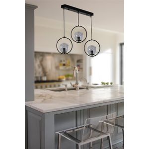 Ring 3 Lü Sıralı Füme Camlı Siyah Sarkıt Black Chandelier