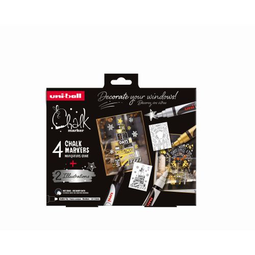 Uni božićni gift set Chalk_kreda marker pwe-5m 4 kom + 2 šablone u kutiji (set 02) slika 1