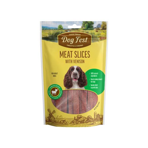 Dog Fest Meat Slices Venison, poslastica za pse, trakice s divljači, 90 g slika 1