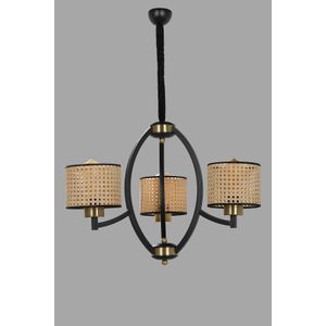 Paul 3 lü siyah avize rattan abajurlu Brown Chandelier