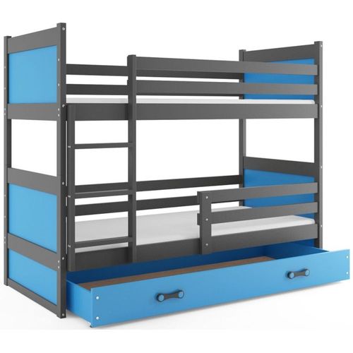 Drveni dečiji krevet na sprat Rico sa fiokom - sivi - plavi - 200x90 cm slika 2