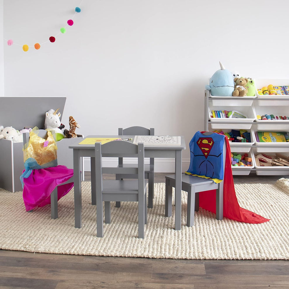 Kinder Home Dječiji drveni sto sa četiri stolice, Sivi slika 6