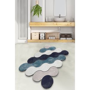 Circle - Blue BlueDark BlueWhiteBeige Bathmat