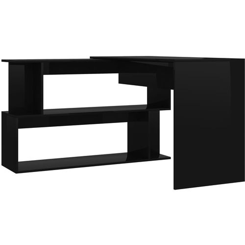 Kutni radni stol visoki sjaj crni 200 x 50 x 76 cm od iverice slika 51