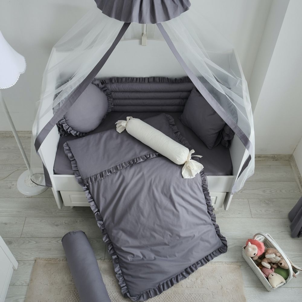 Belis Set posteljine sa ogradicom za krevetac Elegance 120x60cm, Grey slika 2