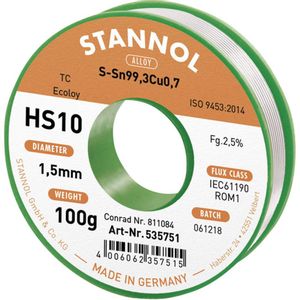 Stannol HS10 2510 lemna žica, bezolovna svitak  Sn99,3Cu0,7 ROM1 100 g 1.5 mm