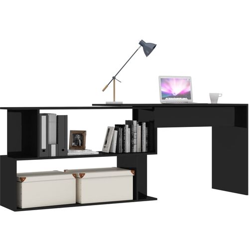 Kutni radni stol visoki sjaj crni 200 x 50 x 76 cm od iverice slika 9