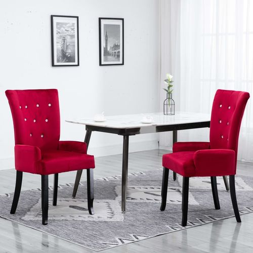 Blagovaonska stolica s naslonima za ruke crvena baršunasta slika 17