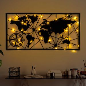 Decorative metal wall accessory World Map Led 452, colour: black