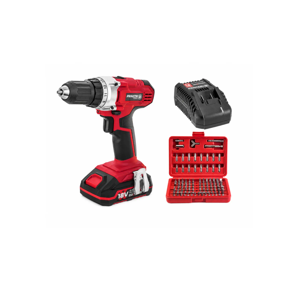 Praktik Tools – Akumulatorska bušilica-odvijač 18 V PTQ028 Startni set slika 1