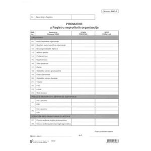 RNO-P PROMJENE U REGISTRU NEPROFITNIH ORGANIZACIJA; Komplet 2 lista, 21 x 29,7 cm