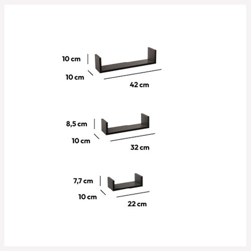 FIVE ZIDNA POLICA 3 KOM 22X10X7, 32X10X8,5, 42X10X10 MDF CRNA 138955A slika 2